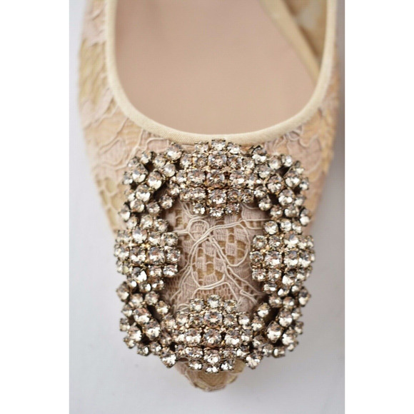 Manolo Blahnik Hangisi Flat Nude Lace Crystal Jewel Buckle Ballerina Ballet 35 - Picture 7 of 12